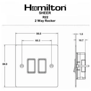 Hamilton Switch Rocker 2 Gang 2 Way 10A 86X86mm Matt Black Black Insert