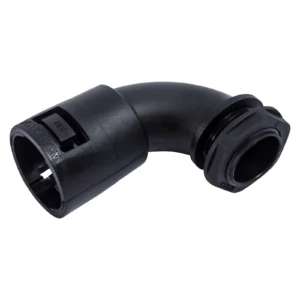 Newlec 25mm Flexible Conduit Gland 90° Elbow IP66 PVC Black C/W Locknut [Pack=10]