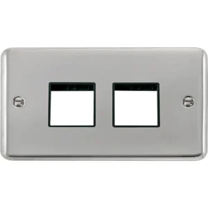 Click Scolmore Front Plate 2 Gang 4 Aperture 2X2 Polished Chrome Black Insert