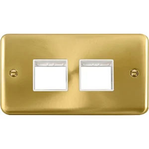 Click Scolmore Front Plate 2 Gang 4 Aperture 2X2 Satin Brass White Insert