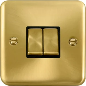 Click Scolmore Plate Switch Ingot 2 Gang 2 Way 10Ax Satin Brass Black Insert