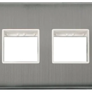 Click Scolmore Front Plate 2 Gang 4 Aperture 2X2 Stainless Steel White Insert