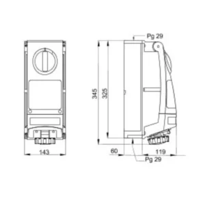 Gewiss Socket Watertight Vertical Int/Locked 3P+E 32A 380V Base IP66