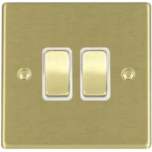 Hamilton Switch Rocker 2 Gang 2 Way 10A 88X88mm Satin Brass/Satin Brushed White Insert