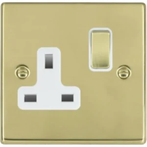 Hamilton Socket 1 Gang Switched 13A 88X88mm Polished Brass White Insert