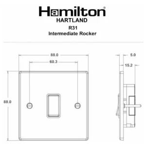 Hamilton Switch Rocker 1 Gang Intermediate 10A 88X88mm Polished Brass Black Insert