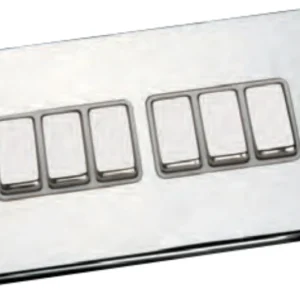 Hamilton Switch Rocker 6 Gang 2 Way 10A 85X145mm Bri Chr/Bri Chrome White Insert