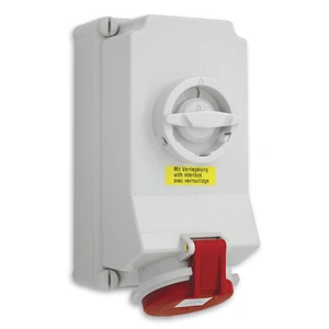 Newlec Industrial Power Socket Switch Interlocked Surface 3P+E 63A 415V IP44 Red