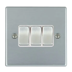 Hamilton Switch Rocker 3 Gang 2 Way 10A 88X88mm Satin Chr/Sat Chrome White Insert