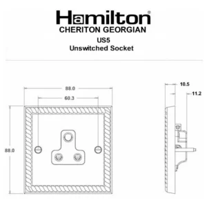 Hamilton Socket 1 Gang UnSwitched 5A 88X88mm Polished Brass Black Insert