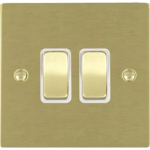 Hamilton Switch Rocker 2 Gang 2 Way 10A 86X86mm Satin Brass/Satin Brushed White Insert