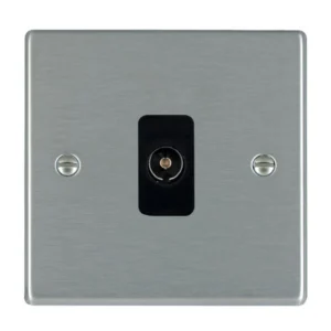 Hamilton Socket 1 Gang Tv Coax 88X88mm Satin Steel Black Insert