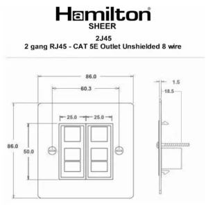Hamilton Socket 2 Gang RJ45 Outlet 86X86mm Antique Brass Black Insert
