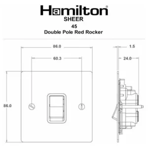 Hamilton Switch Rocker Red 1 Gang DP 45A 86X86mm Antique Brass Black Insert