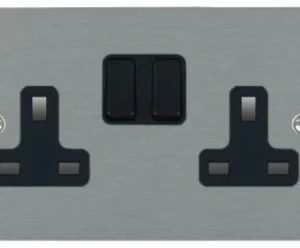 Hamilton Socket Switched 2 Gang 13A 146X86mm Satin Brass Black Insert