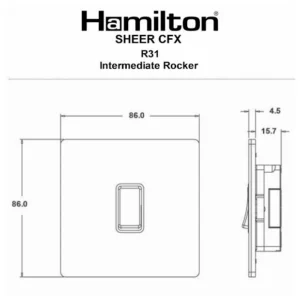 Hamilton Switch Rocker 1 Gang Intermediate 10A 86X86mm Bright Chrome White Insert