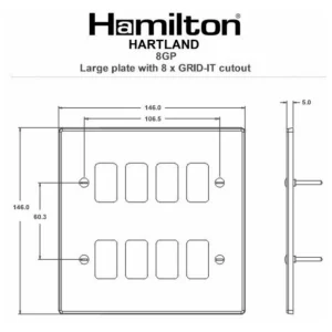 Hamilton Front Plate Large 8 Grid Apertures 150X150mm Antique Brass