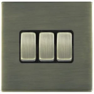 Hamilton Switch Rocker 3 Gang 2 Way 10A 86X86mm Antique Brass Black Insert