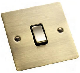 Hamilton Switch Rocker 1 Gang Intermediate 10A 86X86mm Antique Brass Black Insert