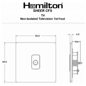 Hamilton Socket Tv Coaxial 1 Gang 86X86mm Satin Steel White Insert