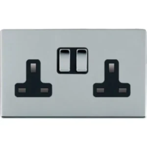 Hamilton Socket Switched 2 Gang 13A 146X86mm Bright Chrome Black Insert
