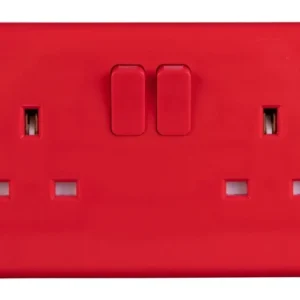 Deta Socket 2 Gang DP Switched 13A Red Moulded Red Rockers