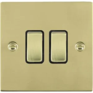 Hamilton Switch Rocker 2 Gang 2 Way 10A 86X86mm Polished Brass Black Insert