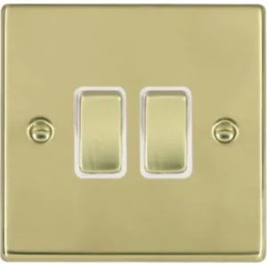 Hamilton Switch Rocker 2 Gang 2 Way 10A 88X88mm Polished Brass White Insert
