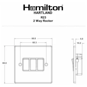 Hamilton Switch Rocker 3 Gang 2 Way 10A 88X88mm Polished Brass Black Insert