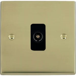 Hamilton Socket 1 Gang Tv Coax 88X88mm Polished Brass Black Insert
