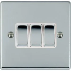 Hamilton Switch Rocker 3 Gang 2 Way 10A 88X88mm Bri Chr/Bri Chrome White Insert