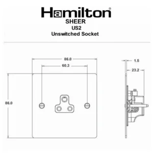 Hamilton Socket 1 Gang Unswitched 2A 86X86mm Antique Brass Black Insert