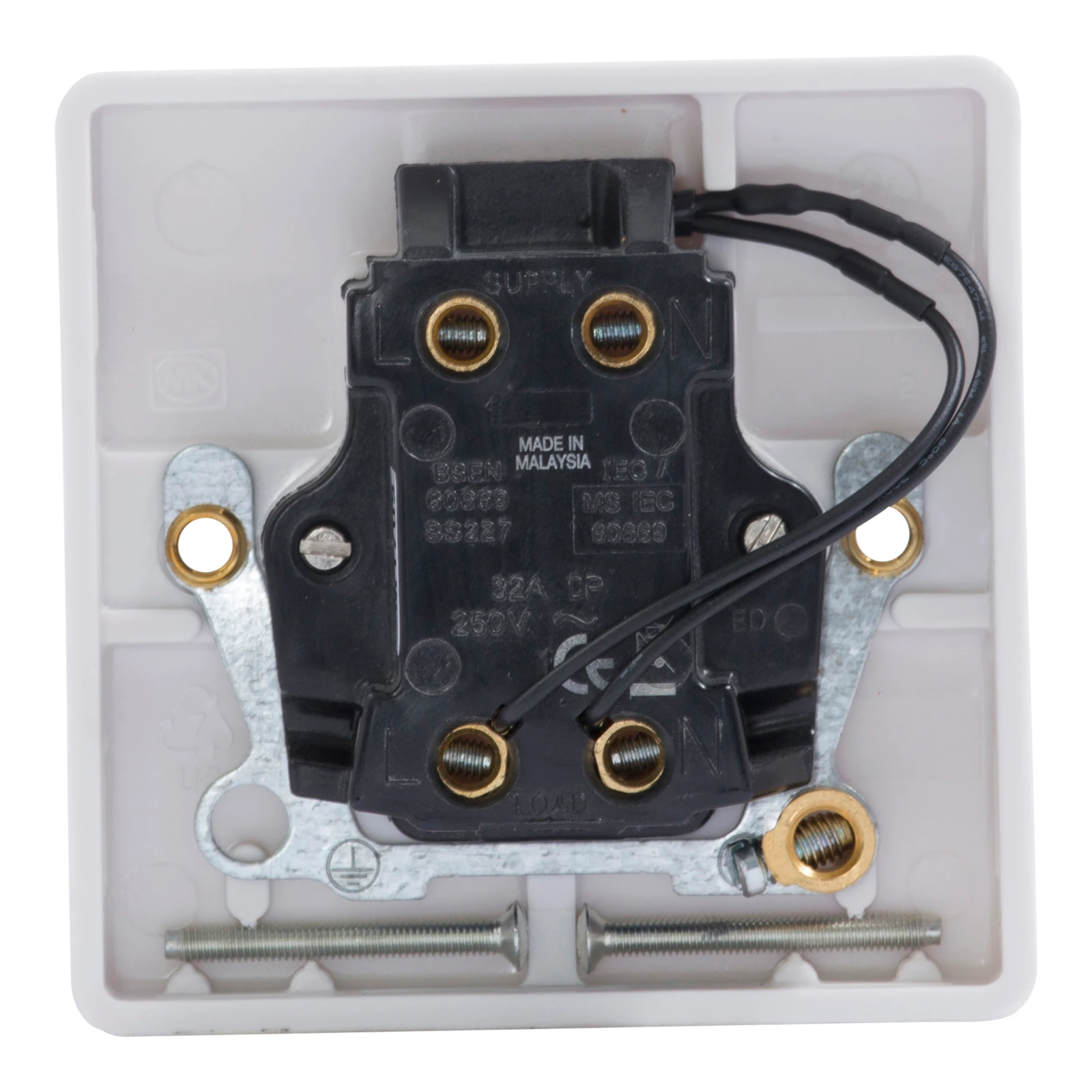 MK Electric Switch 1 Gang Double Pole Neon 32A White - Image 2