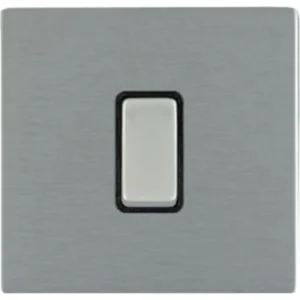 Hamilton Switch Rocker 1 Gang 2 Way 10A 86X86mm Satin Steel Black Insert