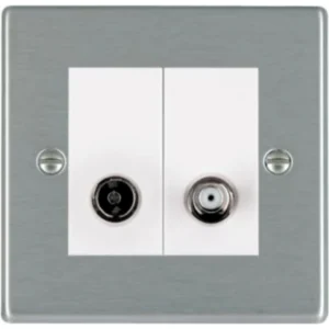 Hamilton Socket Tv/Satellite Coaxial 1 Gang 88X88mm Satin Steel White Insert