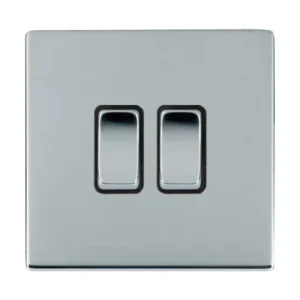 Hamilton Switch Rocker 2 Gang 2 Way 10A 86X86mm Bright Chrome Black Insert