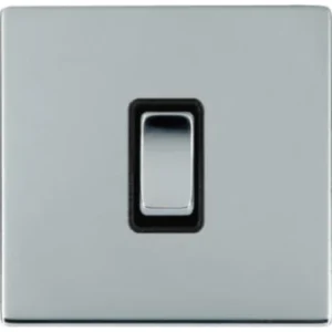 Hamilton Switch Rocker 1 Gang 2 Way 10A 86X86mm Bright Chrome Black Insert