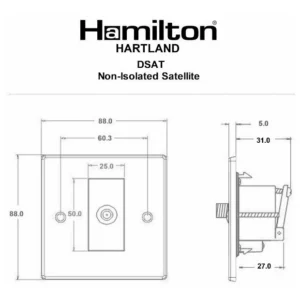 Hamilton Socket 1 Gang Dig Satel Non Isolated 88X88mm Satin Steel Black Insert