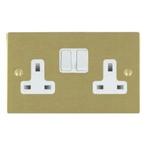 Hamilton Socket Switched 2 Gang 13A 146X86mm Satin Brass White Insert
