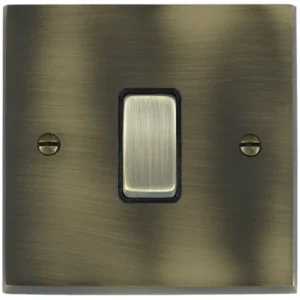 Hamilton Switch Rocker 1 Gang Intermediate 10A 88X88mm Antique Brass Black Insert
