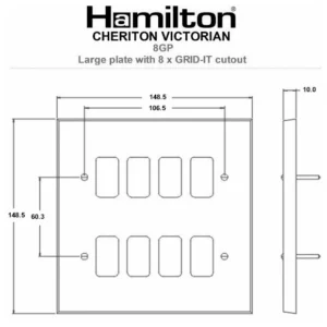 Hamilton Front Plate Large 8 Grid Apertures 150X150mm Polished Brass