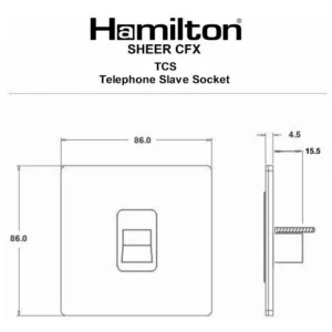 Hamilton Socket Tel Slave 1 Gang 86X86mm Satin Steel White Insert