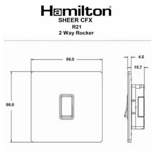 Hamilton Switch Rocker 1 Gang 2 Way 10A 86X86mm Bright Chrome White Insert