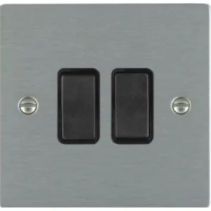 Hamilton Switch Rocker 2 Gang 2 Way 10A 86X86mm Satin Steel Black Insert