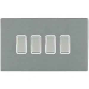 Hamilton Switch Rocker 4 Gang 2 Way 10A 146X86mm Satin Steel White Insert