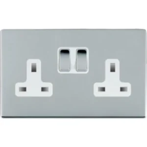 Hamilton Socket Switched 2 Gang 13A 146X86mm Bright Chrome White Insert