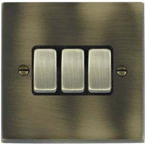 Hamilton Switch Rocker 3 Gang 2 Way 10A 88X88mm Antique Brass Black Insert