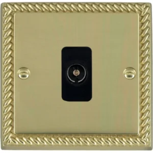 Hamilton Socket 1 Gang Tv Coax 88X88mm Polished Brass Black Insert