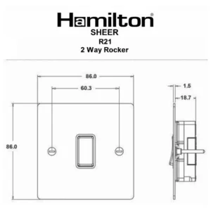 Hamilton Switch Rocker 1 Gang 2 Way 10A 86X86mm Satin Brass/Satin Brushed White Insert