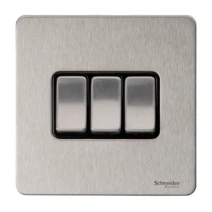 Schneider Electric Ultimate Screwless flat plate, rocker plate switch, 3 gangs, stainless